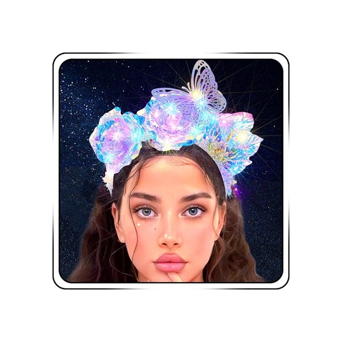Uranian Light Up Butterfly Headband LED Flower Headwear Luminous Laser Hair Hoop Glowing Party Rave Hair Accessories for W...