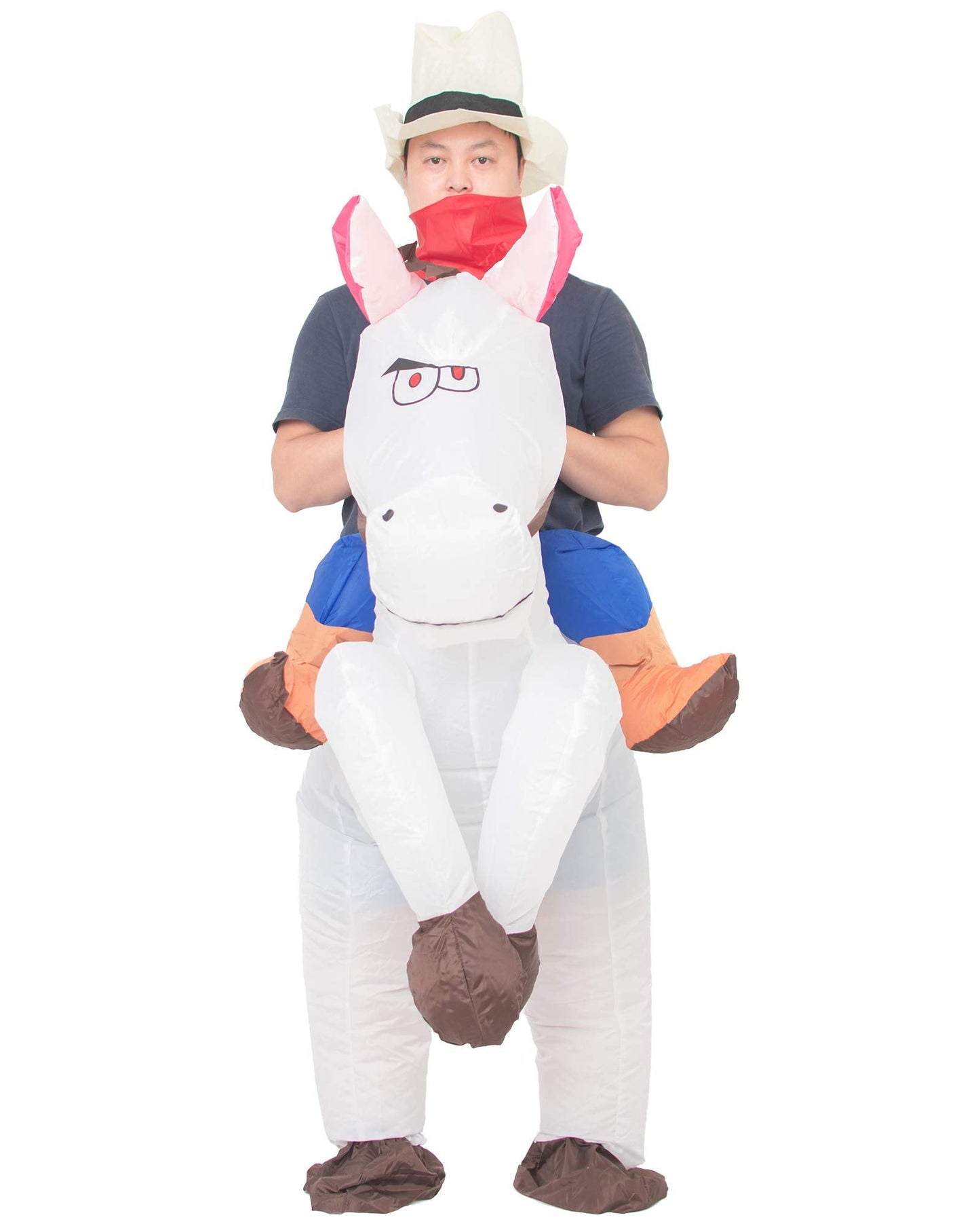 JYZCOS Inflatable Cowboy Costume Western Horse Fancy Dress for Men Women Halloween Party Suit (Adult White)