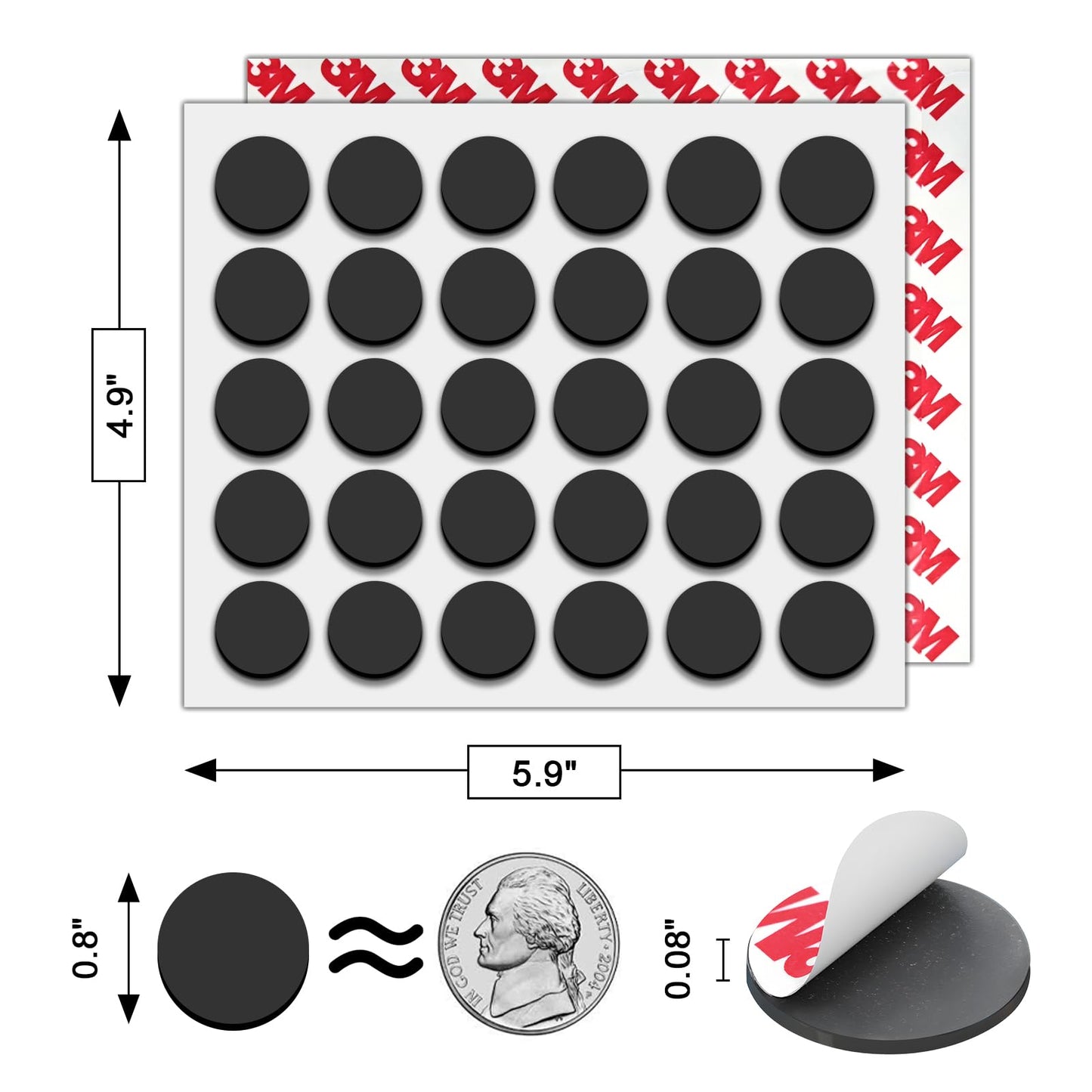 Towjug Round Magnets with Adhesive Backing, 120 Pieces 3M Adhesive Magnet Dots (Diameter 0.8’’ x 0.08”) Anisotropy Flexible Sticky Circle Magnets Tape for DIY Crafts