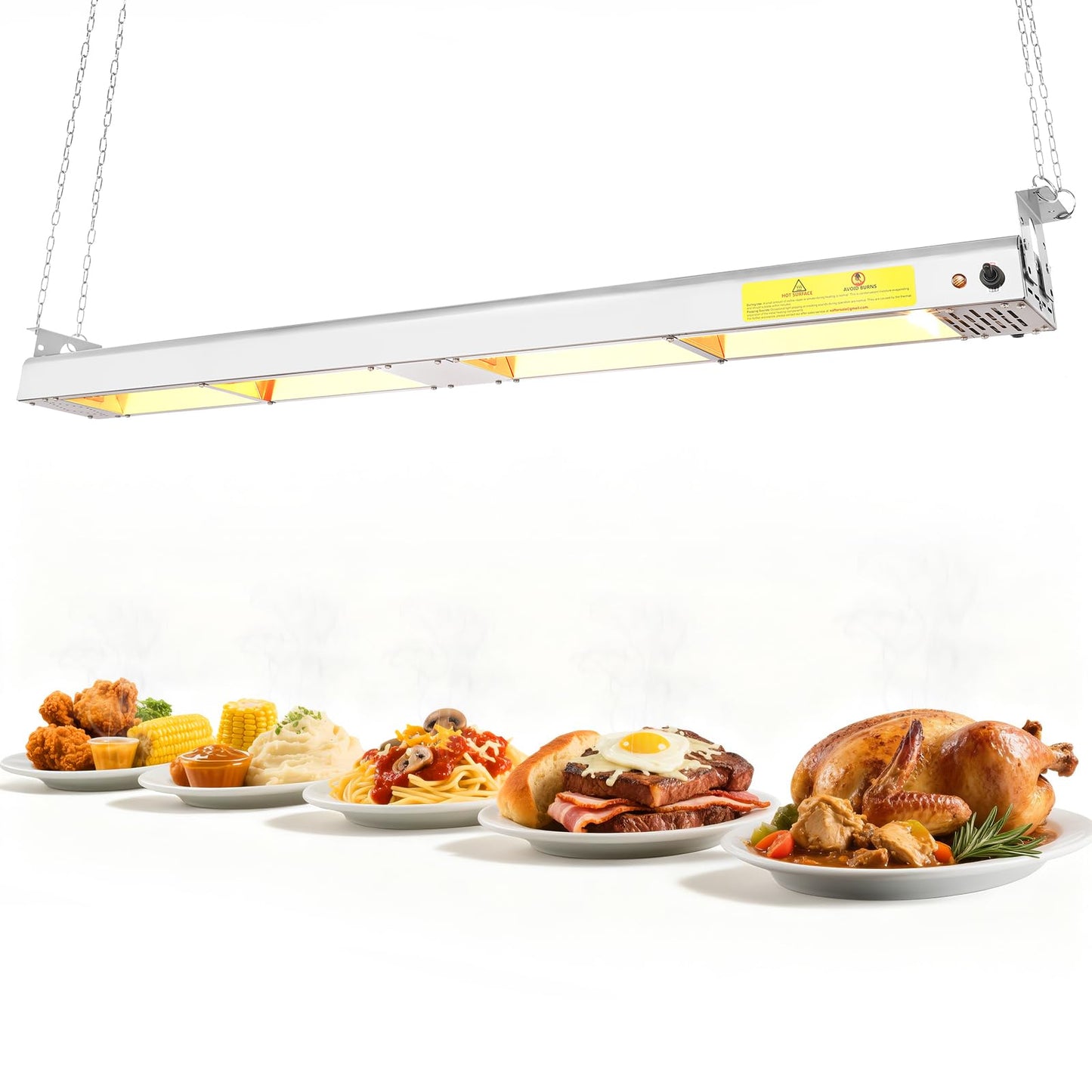 Hiteemer 55-Inch Food Heat Lamp - 1400W Commercial Food Warmer Lamp Overhead Stainless Steel Catering Heat Lamps Electric Strip Heater for Restaurant Buffet Parties Kitchen, Silver 115V