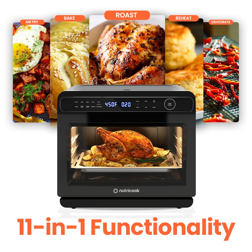 Nutricook Steami 24L Steam Air Fryer Oven – 11-in-1 Convection Countertop Multi-Cooker with Real Steam Tech, Air Fry, Bake, Roast, Dehydrate, Sterilize, Stainless Steel Interior – 1600W