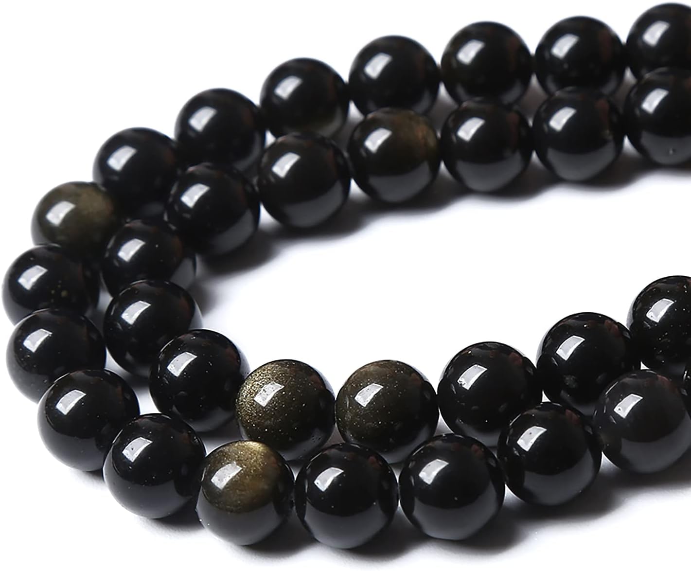 AAA Natural Gold Obsidian Gemstone Beads Energy Healing Power Stones Round Loose Beads for Jewelry Making, DIY Bracelet Necklace 8mm 46pcs