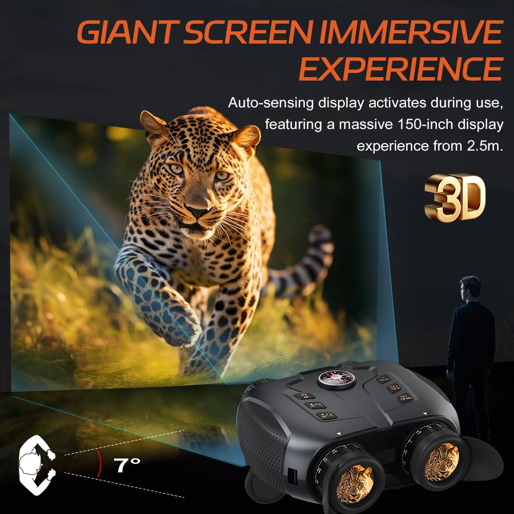 3D VR Night Vision Goggles - Night Vision Binoculars for Adults with Electronic Compass, Rechargeable Binoculars Dual-Lens Diopter Adjustment for Outdoor Enthusiasts and Animal Watchers