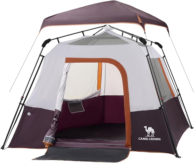 Camping Tents 4/6 Person Pop Up Instant Tent - Setup in 60s for Family Camping, Windproof Design, Family Cabin Tent with R...