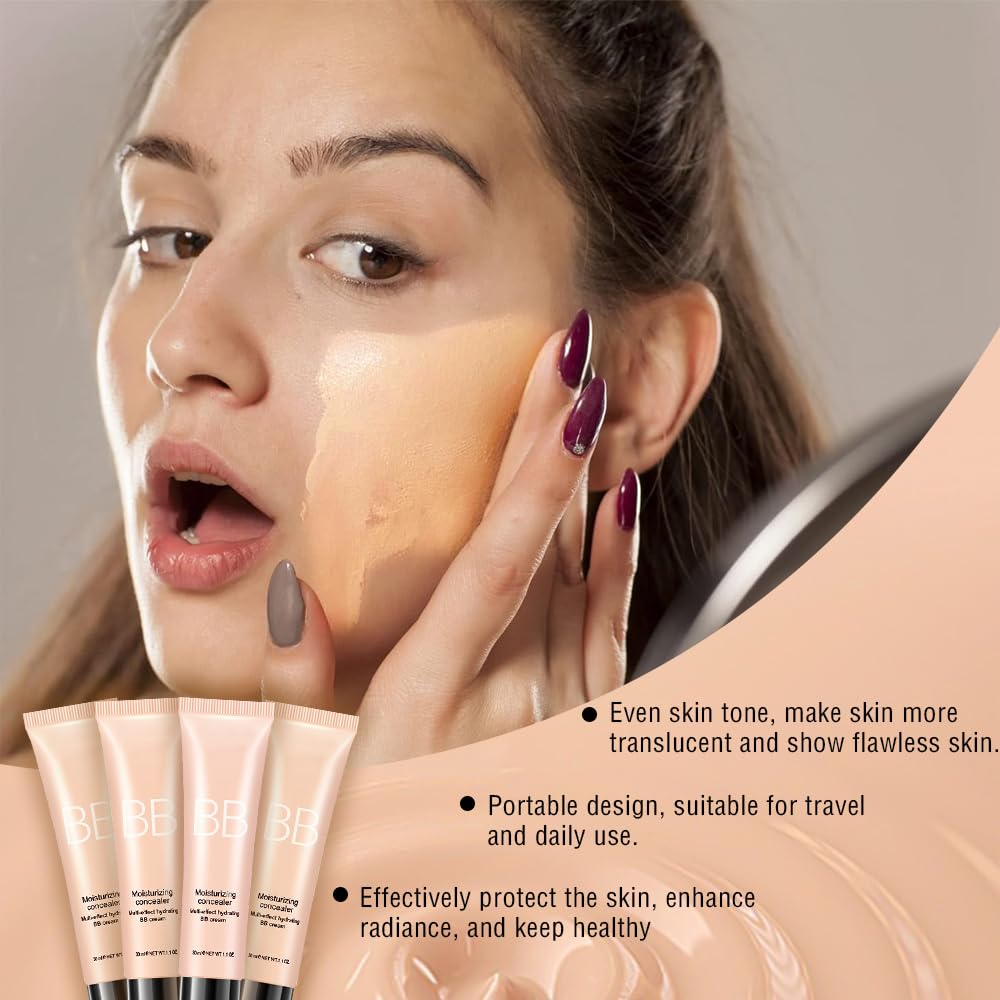 BB Cream Skin Tinted Foundation Makeup,Concealer Full Coverage Lightweight Matte Foundation with Brush,Evens Skin Tone,Oil Contr