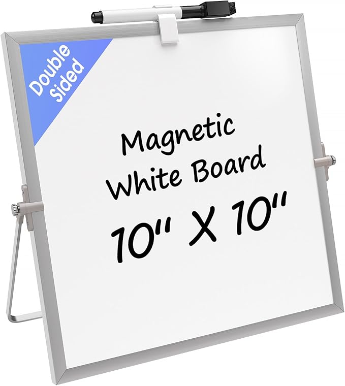 MaxGear (Bundle of 2 Sets) 10" x 10" Small Dry Erase Board, Aluminium Frame White Board with Stands, Magnetic Double-Sided...