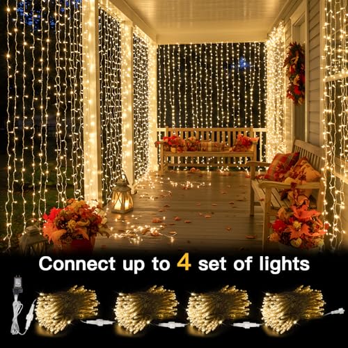 suddus Curtain Lights for Bedroom, 300 Led 9.8x9.8ft Hanging String Lights Outdoor, Fairy Curtain Lights Indoor for Christ...