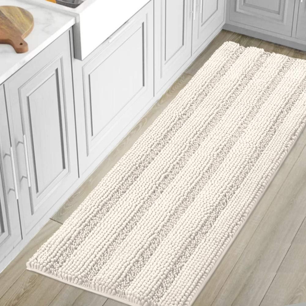 H.VERSAILTEX Bathroom Rugs Bath Mat Runner Rug Non Slip Kitchen Rug Extra Long Bath Rug Runners Oversized 59" x 20" Absorbent Washable Dry Fast Plush Area Rug for Bathroom/Bedroom - Ivory