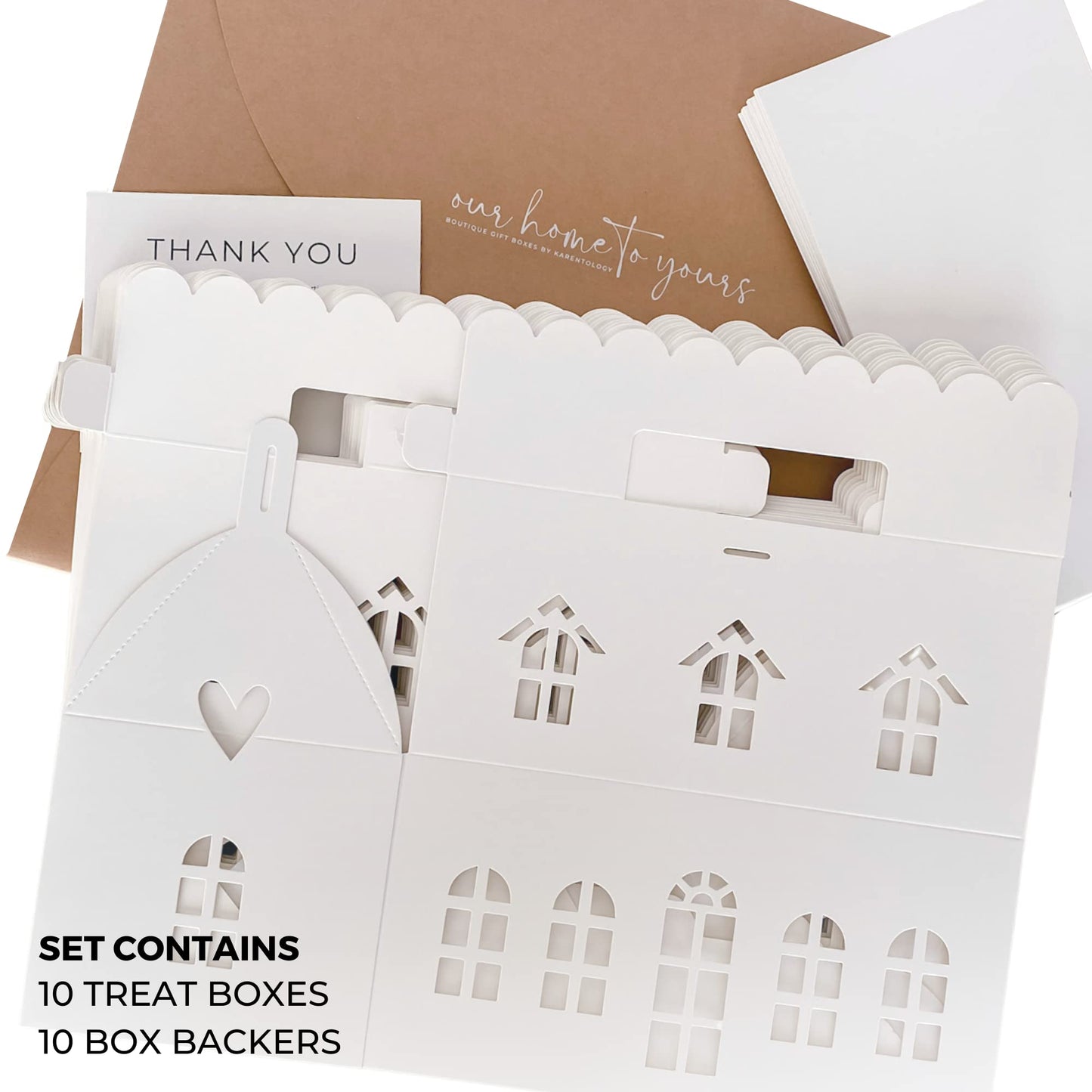 Karentology 10 Pcs Large Mansion House Shaped Gift Boxes for Treats, Dessert, Fancy Cookie, White Gable Bakery Packaging