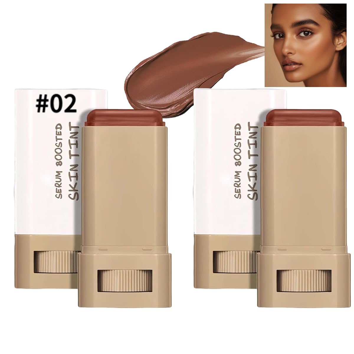 2 Pcs Foundation Stick Beauty Balm Serum Boosted Skin Tint, 2025 New Makeup Tint, Portabl Moisturizing Essence Contour Stick Fou