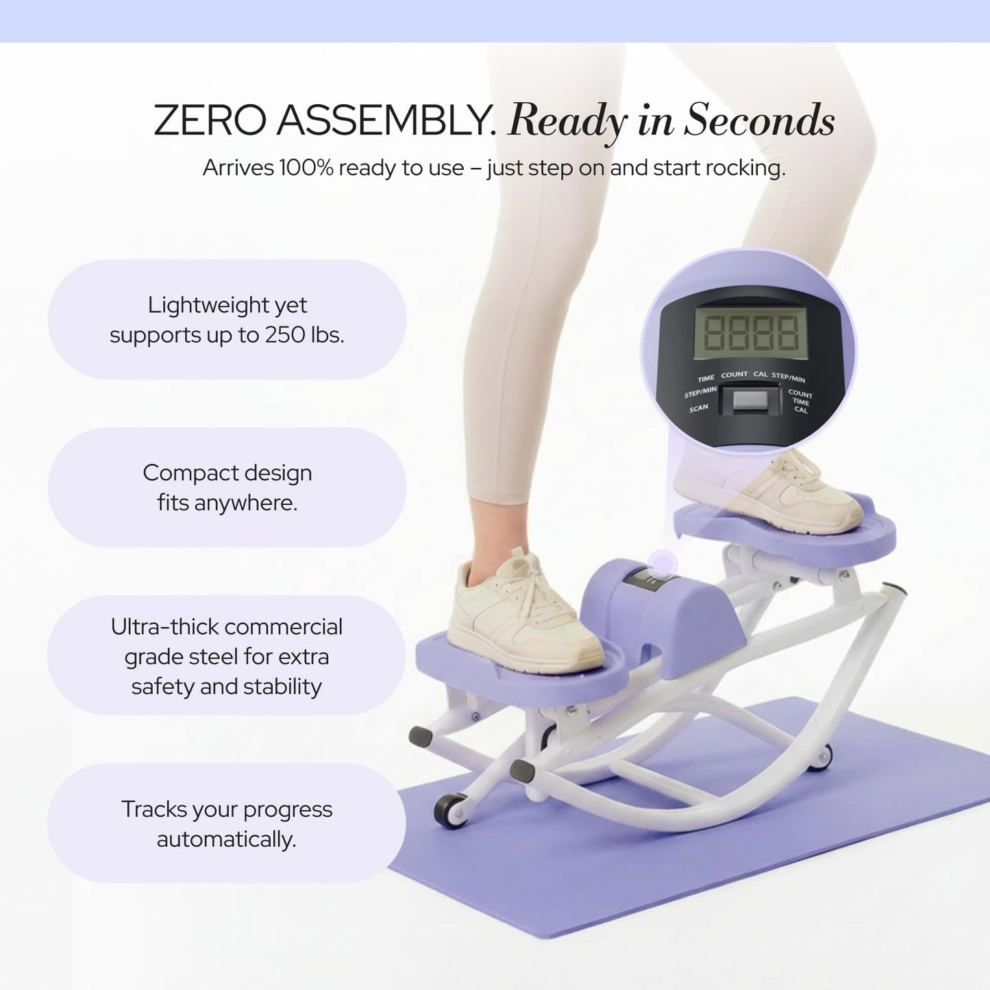 LhanelFit The Rock Stepper - Side to Side Rocking Stepper Machine for Home Workouts - Low Impact Indoor Cardio Leg Glute and Core Training - Quiet Compact Step Rocker Exercise Equipment (Purple)