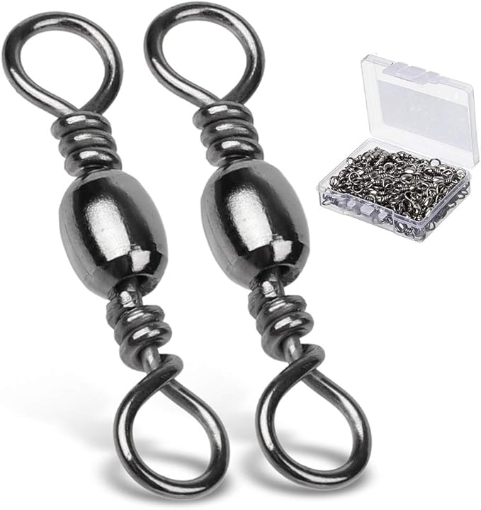 AMYSPORTS High Strength Fishing Swivels Barrel Solid Ring Barrel Fishing Swivel Rolling Fishing Tackle Line Connector Salt...