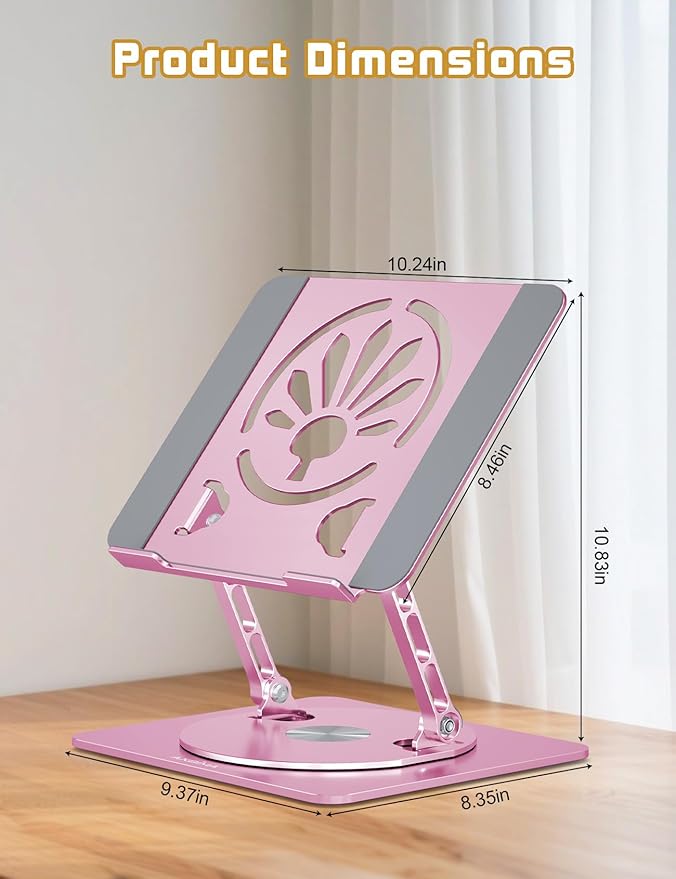 Axbima Adjustable Laptop Stand for Desk-360° Rotating Foldable Laptop Holder Ergonomic Laptop Riser for MacBook Pro/Air Dell HP Lenovo Notebook up to 16",Pink