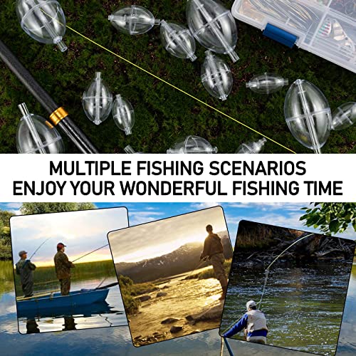 Alwonder Slip Bobbers Set for Fishing, 15PCS Fishing Slip Cast Spin Floats, 3 Sizes Clear Plastic Bobbers Kit, Oval Bubble...