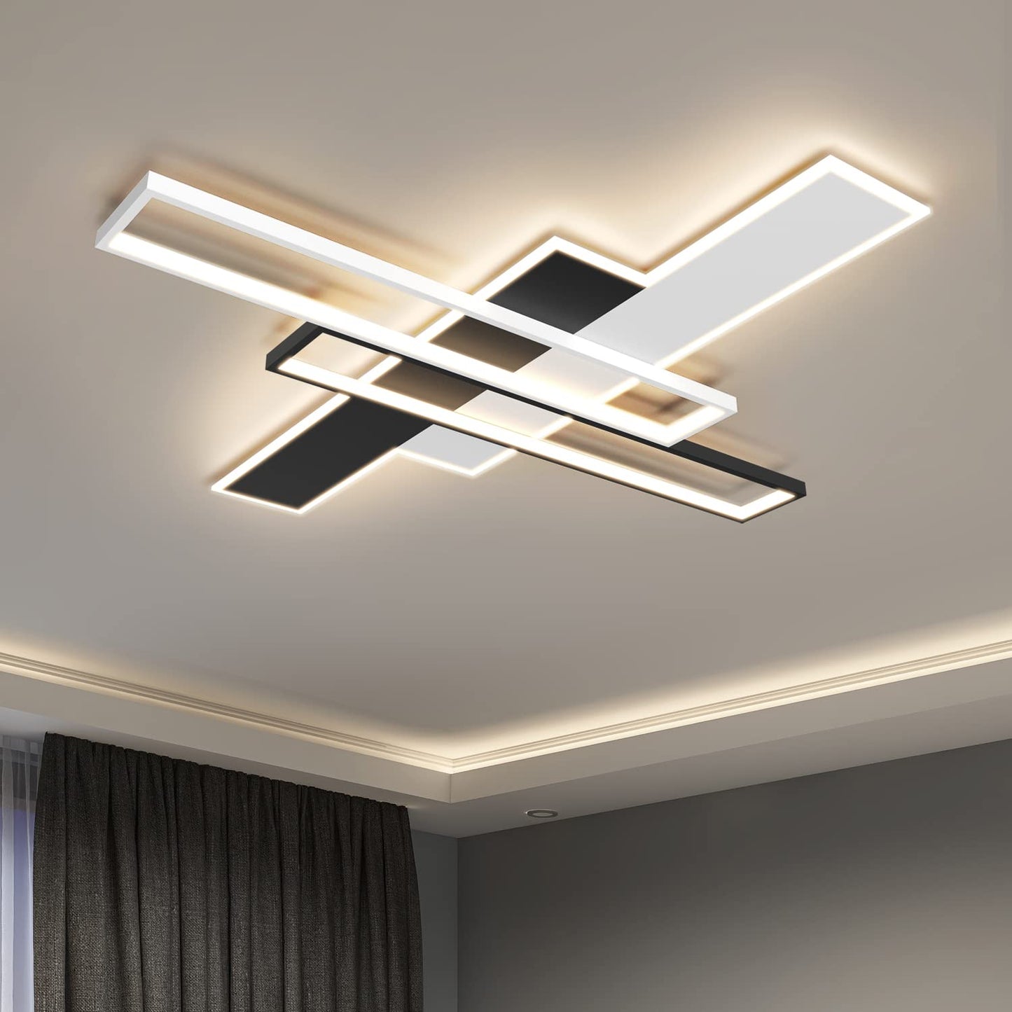 OKES LED Ceiling Light Fixture,85W Flush Mount Ceiling Lights with Remote,Black Square Acrylic Modern Ceiling Lamp for Bedroom,Kitchen,Living Room,Study Dimmable/3000-6000K