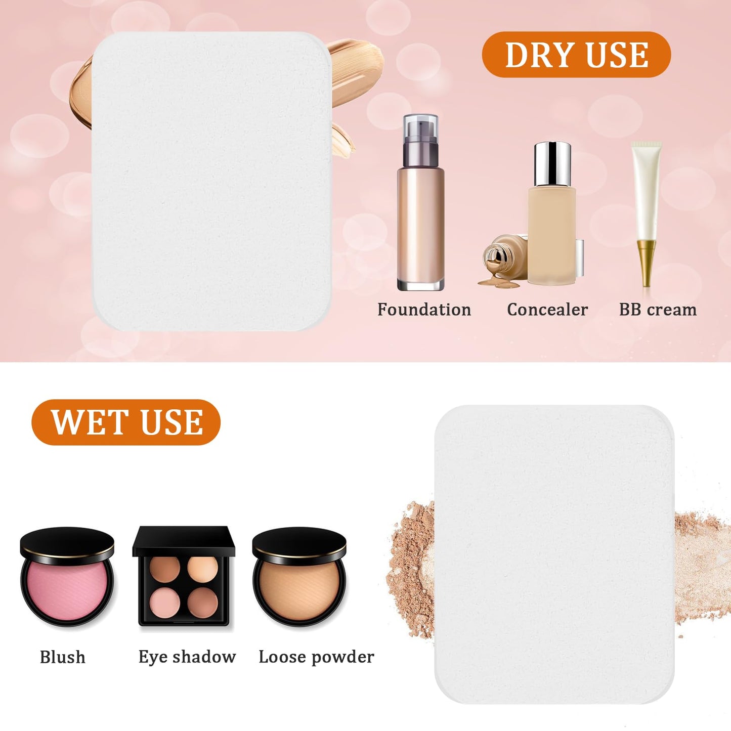 20Pcs White Makeup Cosmetic Sponge Square Make Up Facial Face Soft Sponge Cosmetic Puff Women Lady Beauty Makeup Foundation Powd