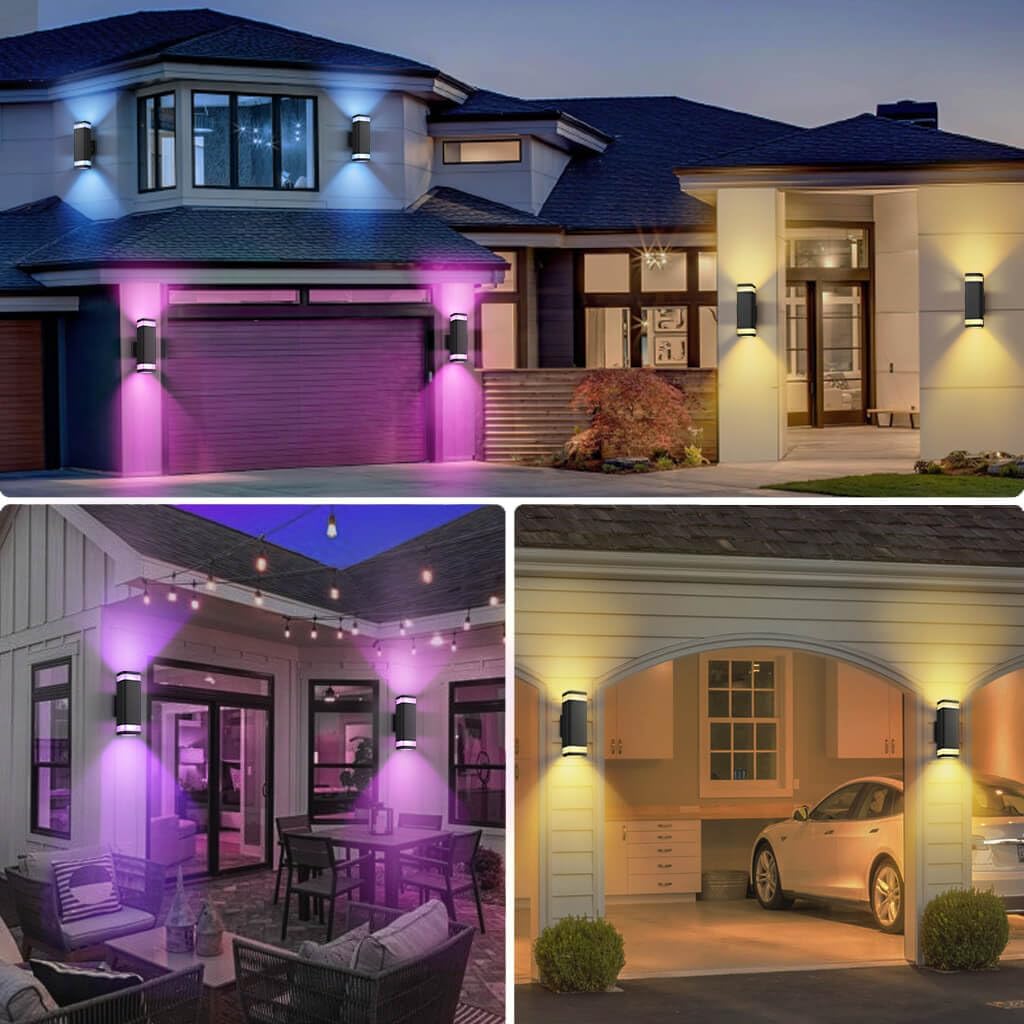 SHIMR Smart RGB Outdoor Wall Lights 2 Pack, WiFi App Control Color Changing Up Down Exterior Sconce with Dusk to Dawn Sensor, Waterproof LED Wall Mount Light Fixture, Compatible with Alexa & Google
