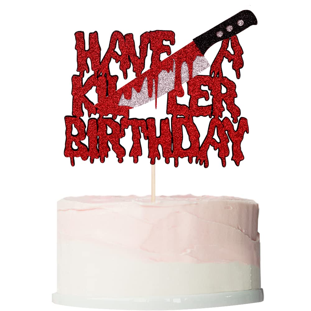 Bekaterea Have A Killer Birthday Cake Topper,Halloween Horror Birthday Cake Decoration,Halloween Bloody Knife and fork Cake Decoration, Zomb Party Supplies
