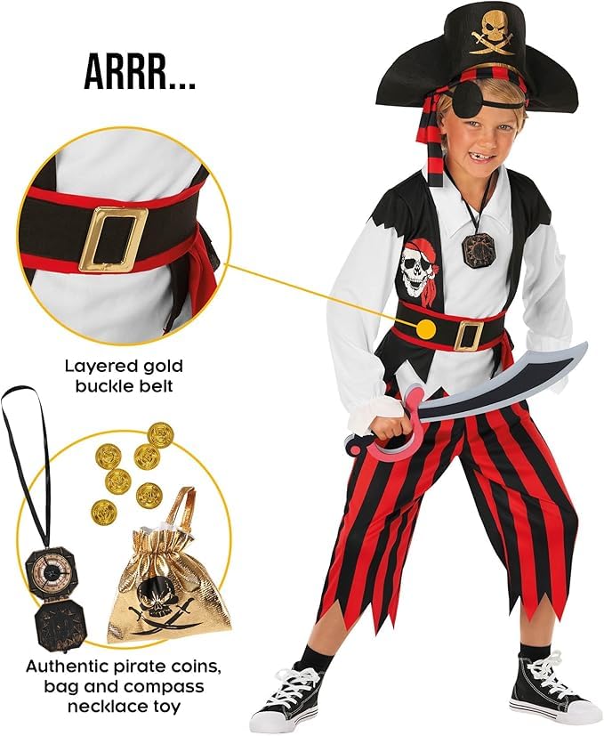 Morph Kids Pirate Costume - Boys Pirate Outfit for Halloween Dress Up, Adventure Play, and Costume Parties, 4-6 Years