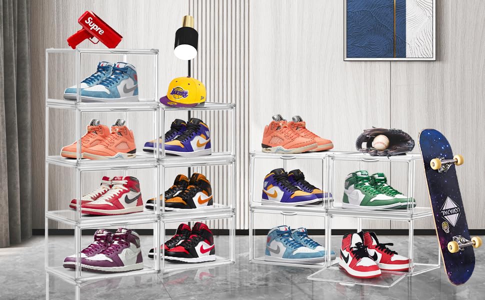EZJOB 1 Pack Clear Shoe Organizer for Closet Shoes Storage Box for Sneakerheads Plastic Stackable Sneaker Display Case Storage Bins with Lids,Size 14