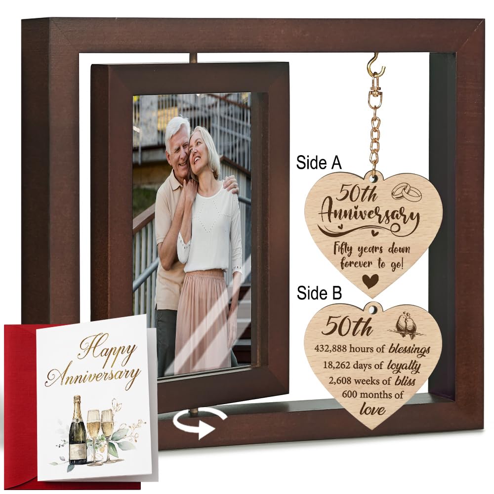 50th Wedding Anniversary Picture Frame Gifts, 50th Anniversary Frame for Couple Parents, Valentine Picture Frame, Happy 50th Anniversary Frame Gifts, Grandparents Picture Frame Display Two 4x6