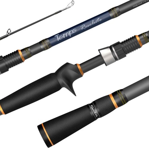 Tempo Resolute Baitcaster Rod, 2 Pieces Ultralight Sensitive Baitcasting Rod, 30 Ton Carbon Fiber Fishing Rod with Fuji Reel Seat, Stainless Steel Guides with SiC Inserts for Freshwater Ice Fishing
