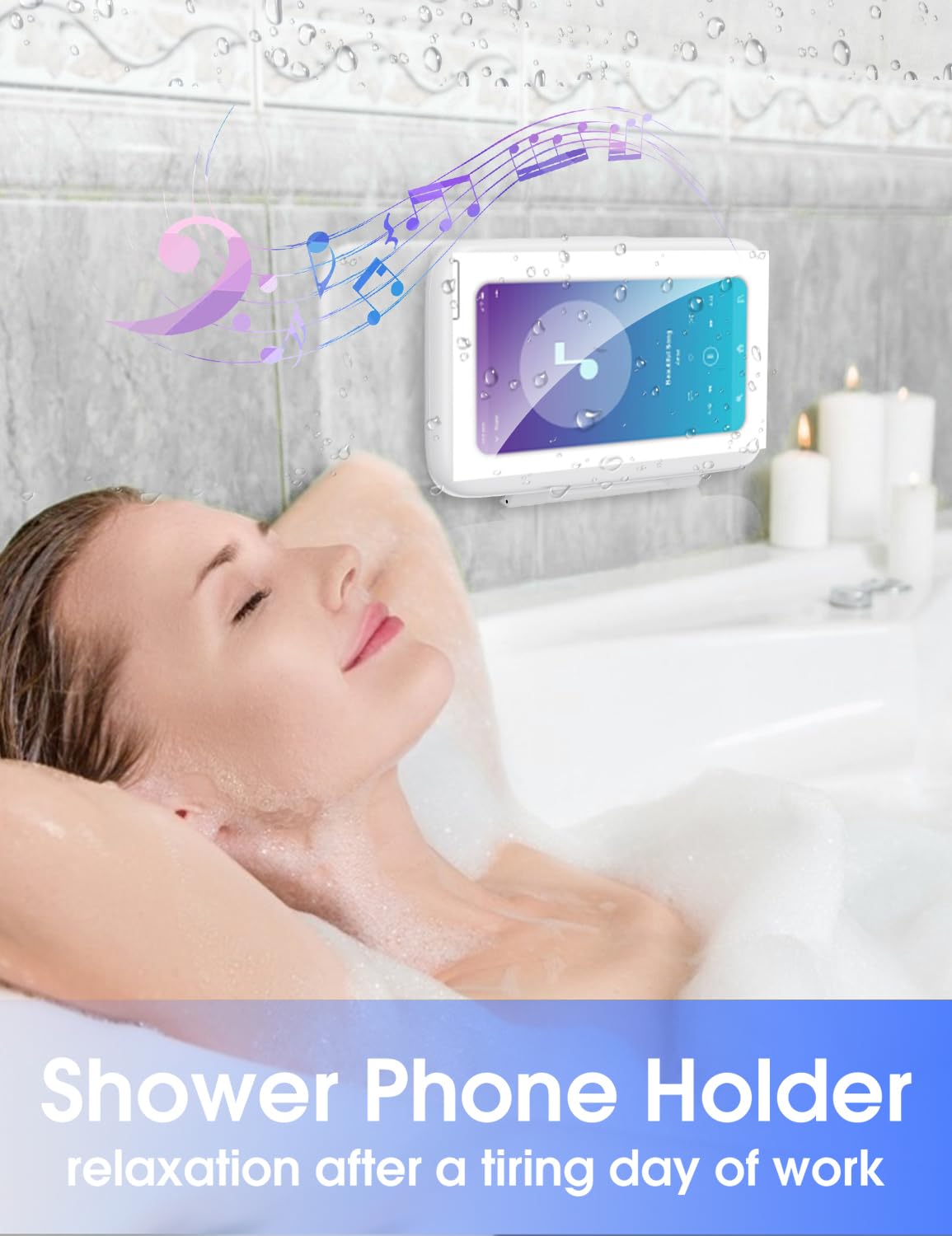 Lc-Dolida Shower Phone Holder Waterproof, 480 Rotatable Adjustable Bathroom Wall Phone Mount Stand, Anti-Fog High Sensitivity Ip