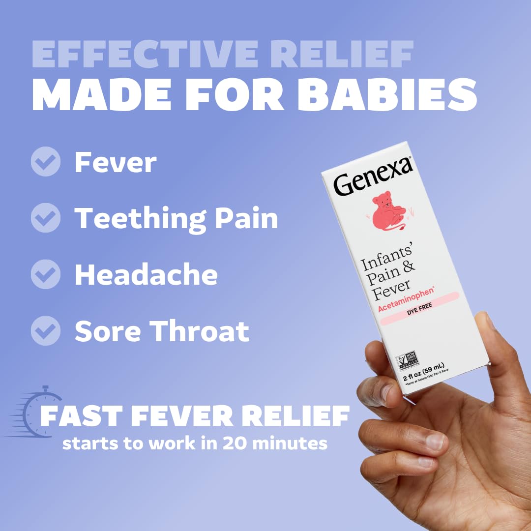 Genexa Infants' Clean Acetaminophen | Pediatrician Preferred Ingredients | Pain Reliever & Fever Reducer for Babies | Dye Free, 0% Artificial Additives | Organic Blueberry Flavor, 4 fl oz (2 Pack)