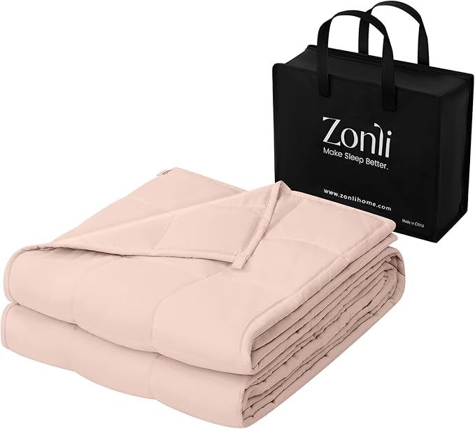 ZonLi Weighted Blanket for Adults (60"x80", 15lbs, Light Pink) Queen Size High Breathability Cooling Heavy Blanket, Soft Material with Premium Glass Beads, All-Season, Easy Care