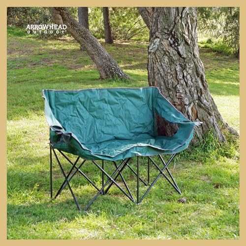 ARROWHEAD OUTDOOR Portable Folding Double Duo Camping Chair Loveseat w/ 2 Cup & Wine Glass Holder, Carrying Bag, Supports ...