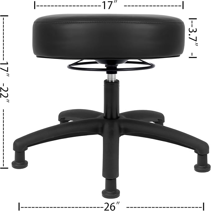 Chair Master 17" Round Vinyl Fabric Stool, Table Height, 360 deg Level Activation, Heavy Duty, Lab, Medical, Garage, Home, Spa, Cleanroom (Glides, Black)