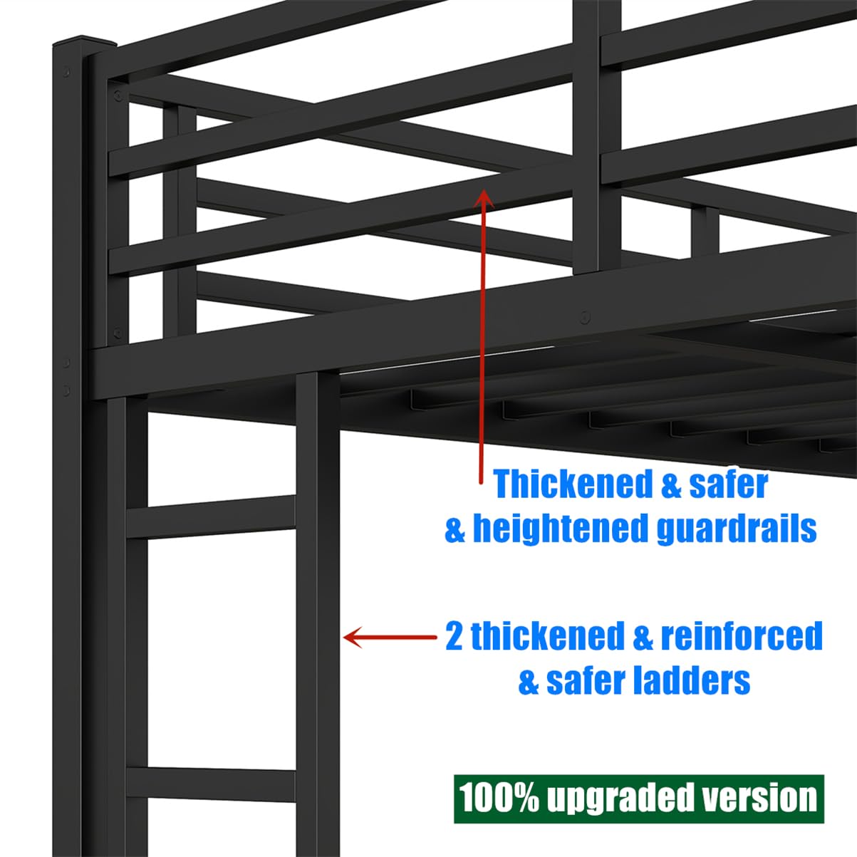 SICONE Stronger & Upgraded Heavy Duty Metal Bunk Bed Frame Queen Over Queen Size, Safer Thickened More Stable Steel Bunkbed (Black,Queen Over Queen)