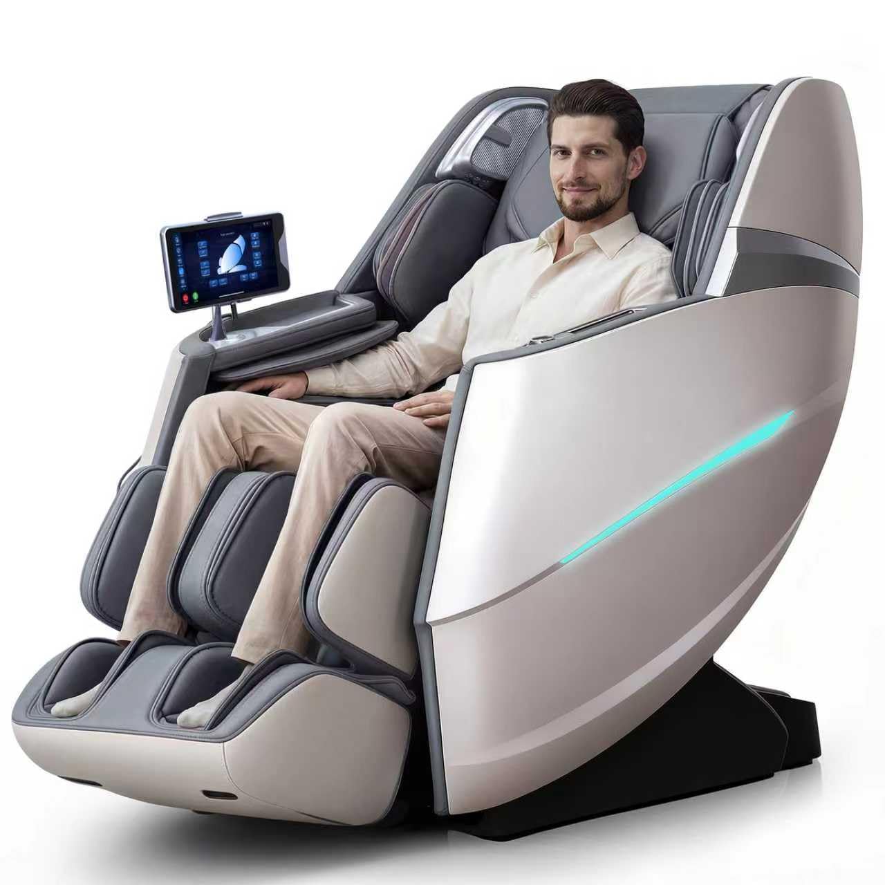 HealthRelife 4D Massage Chair Full Body Zero Gravity Recliner - 55“ SL-Track,20 Auto Modes,11 Massage Technique,40 Airbags Massage,with Yoga Stretch,APP Control,Negative Oxygen lons（Grey）