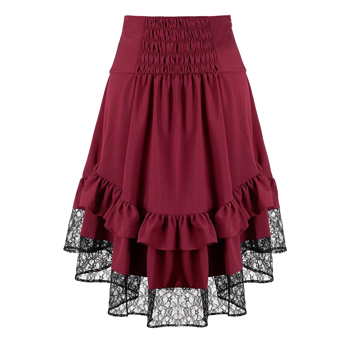 OFOKEDA Women's Gothic Steampunk Skirt Renaissance High Low Skirt(YT2339-RD,S)