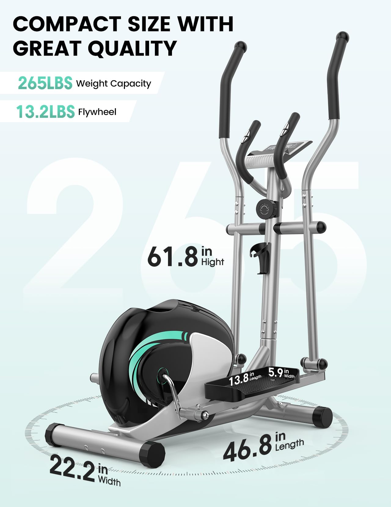 THERUN Elliptical Machine for Home, Hyper-Quiet Elliptical Exercise Machine, Compact Elliptical Trainer w/16 Levels Adjustable Resistance, 13.2LBS Flywheel, Pulse Sensor, LCD Monitor