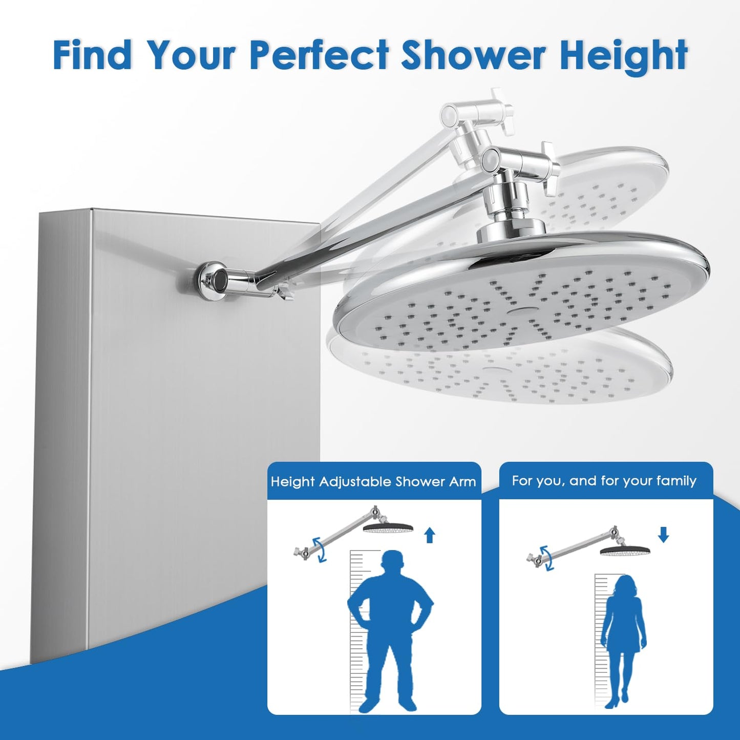 ROVOGO Shower Panel Tower System with Adjustable Rainfall Head, 6 Body Jets and 5-Setting Handheld, Mixer Valve Included, Stainless Steel, Brushed
