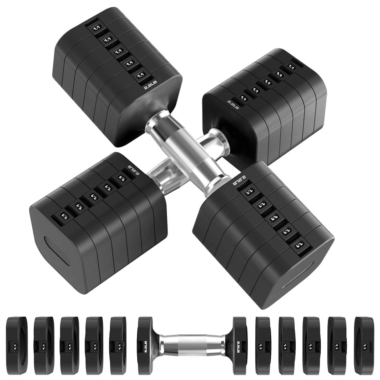 Hezeyferg 30.8LB Adjustable Dumbbell Set, Each Adjustable Weight Dumbbell with 6 Levels 4.4/6.6/8.8/11/13.2/15.4lb, Hand Weights Set for Men/Women Home Gym Exercise Workout (Black)