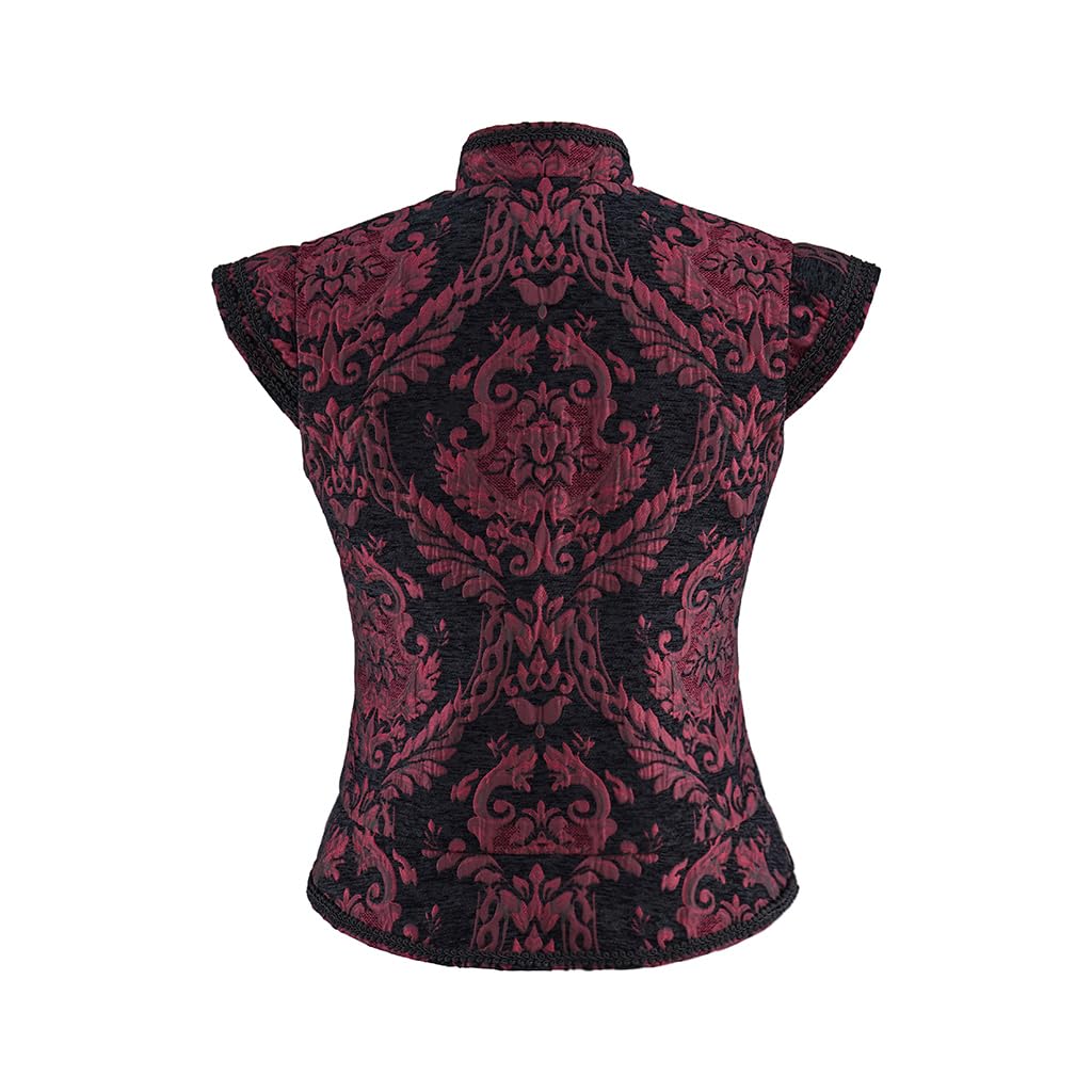 CosplayDiy Mens Tudor Vest Victorian Suit Vest Tudor Jerkin Gothic Steampunk Waistcoat Red and Black S