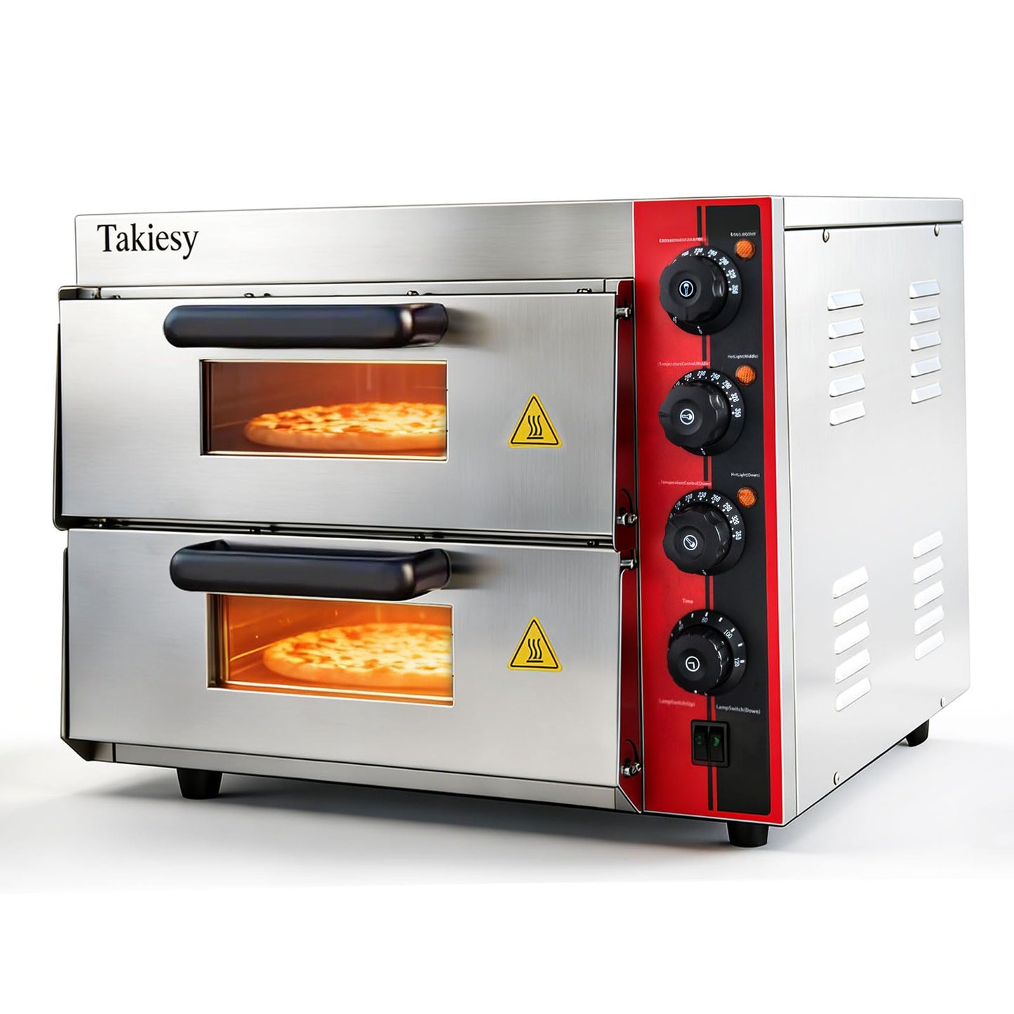 Takiesy Pizza Oven Countertop, 16 Inch Stainless Steel Commercial Double Decker Electric Oven with Pizza Stone and Handle for Home Restaurant Use