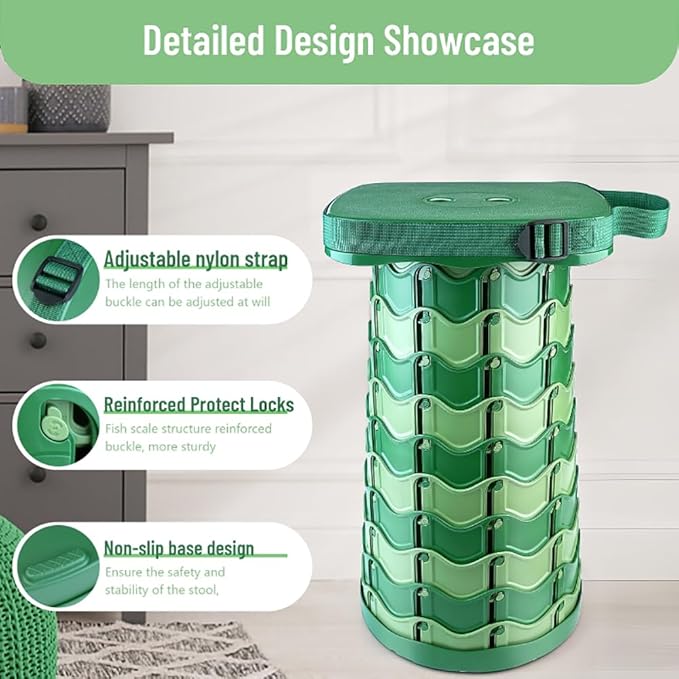 Outward Gear Upgraded Folding Stool Large Square Surface 550lbs Load Capacity Heavy Duty Collapsible Portable Telescopic Stool for Camping Travel Hiking (Camouflage)