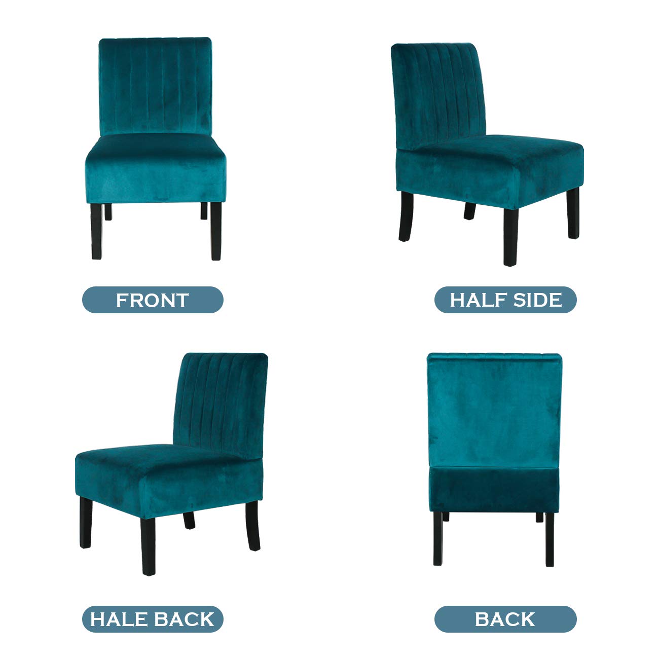STHOUYN Mordern Velvet Armless Accent Chair Sofa Decorative Slipper Chair Vanity Chair for Bedroom Desk, Corner Side Chair Living Room Furniture Blue