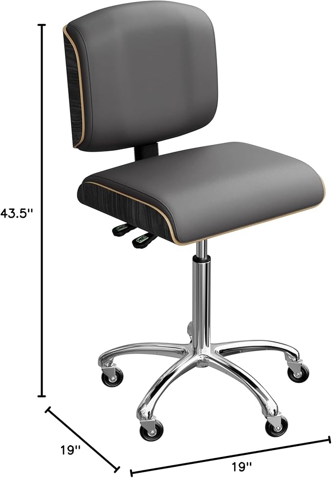 Spa Numa Bentley Beauty Esthetician Nail Salon Stool Rolling Chair with Adjustable Backrest, Flat Square Seat, Metal Bar, Vegan Leather Upholstery for Beauty Exam Office and Home - 1071 (Gray)