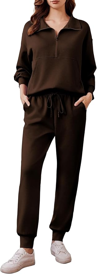 PINSPARK 2 Piece Sets for Women 2025 Fall Travel Outfits Long Sleeve Tracksuit Joggers Sets Half Zip Sweatsuit Matching Set