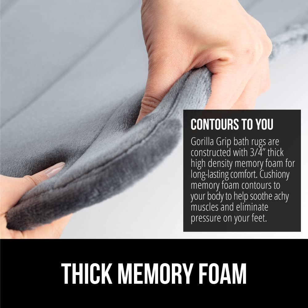 GORILLA GRIP Memory Foam Bath Mat, Soft Absorbent US Designed Bathroom Rug, Gripping Dots Machine Washable Bathmat, Cushioned Floor Mats, Shower Sink Rugs Room Décor Accessories, 30x20 Graphite Gray