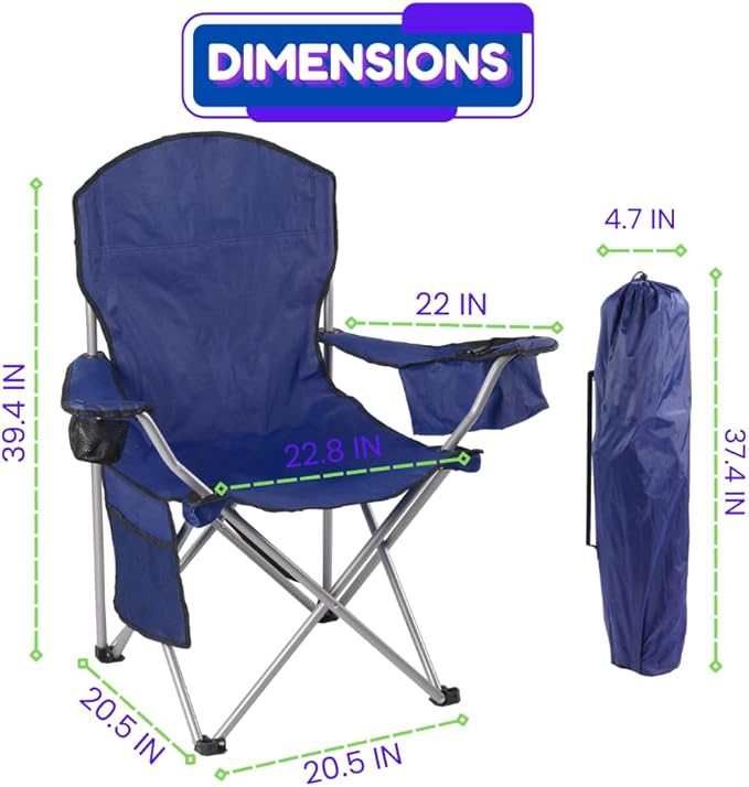 EZONE 2-Pack Camping Chairs with Built-in Ice Cooler, Portable Chair, Storage Pocket, Cup Holder, and Carry Bag Perfect for Camping, Tailgating, Fishing, Beach, and Lawn (4, Navy)