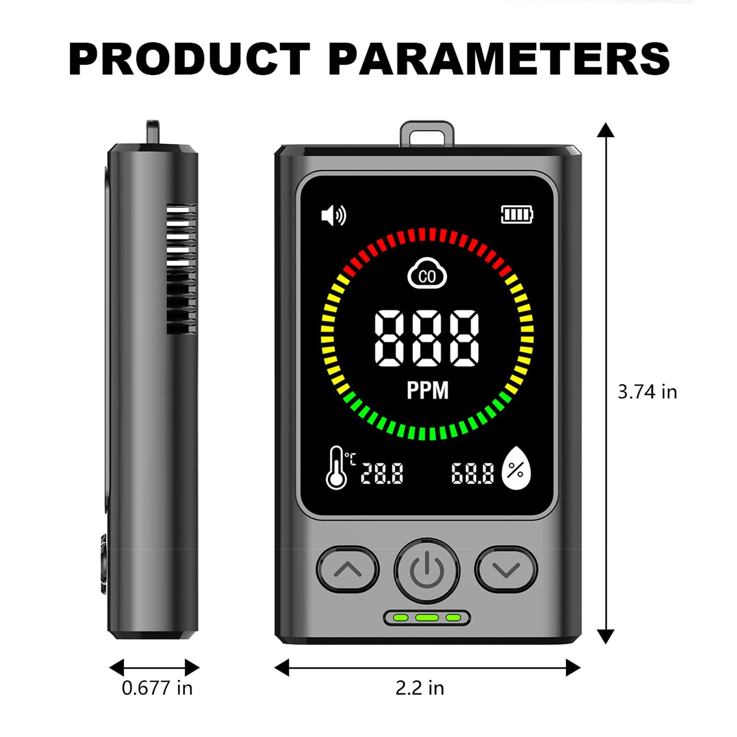 Portable Carbon Monoxide Detector for Travel, 3-in-1 Rechargeable Carbon Monoxide Alarm, 168H Standby, Temp/Humidity Detection, CO Monitor with Audible & Visual Alarm for Camping, Car, RV, Hotel