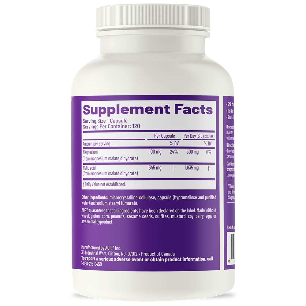 AOR, Mag Malate Renew, Supports a Healthy Heart, Muscle Function and Energy, Magnesium Supplement, 120 servings (120 capsules)