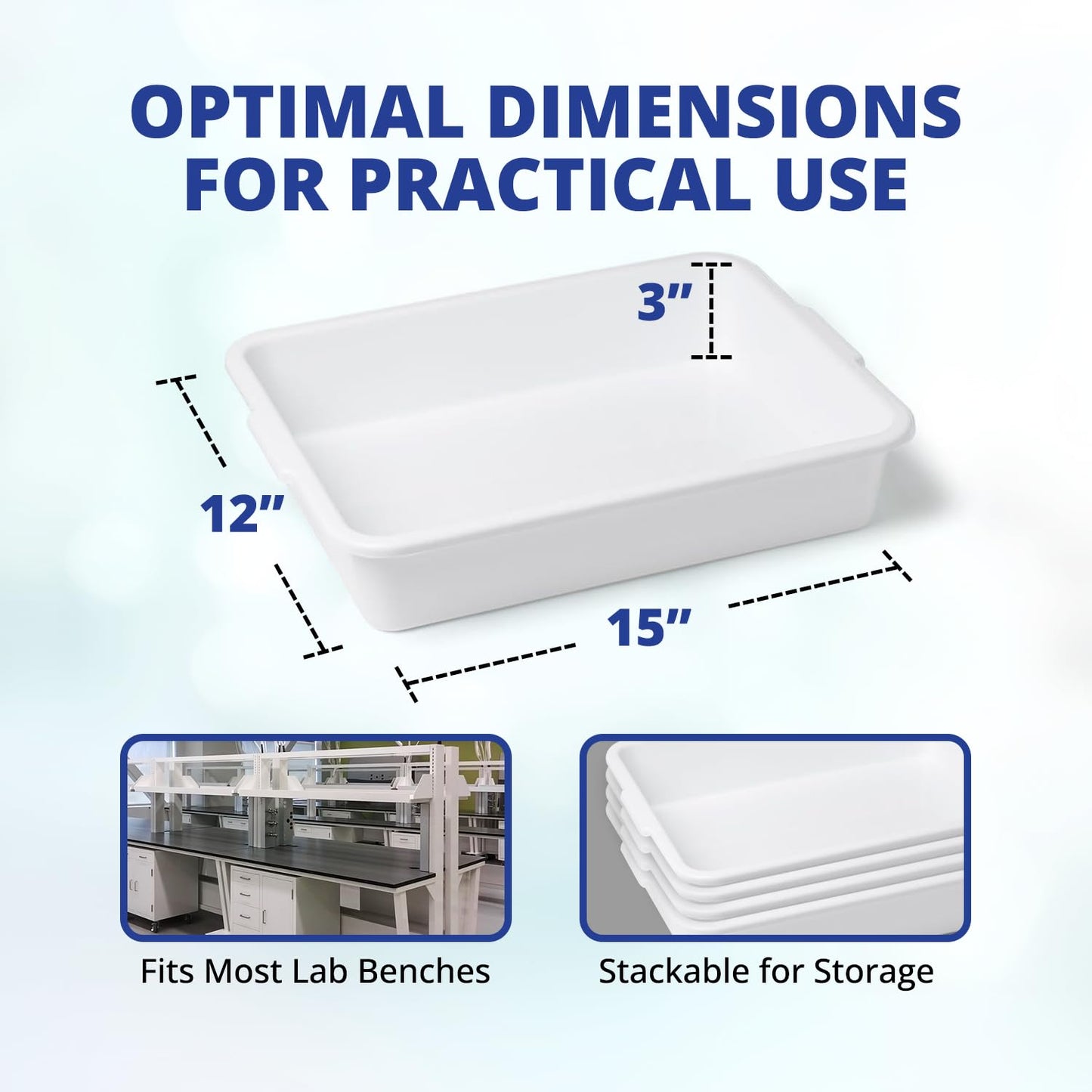 United Scientific Polypropylene Multi-Purpose Containment Tray - Plastic Trays for Sterilizing & Drying Lab Equipment and Supplies - Durable and Temperature Resistant - 15" L x 12" W x 3" H (1 Count)