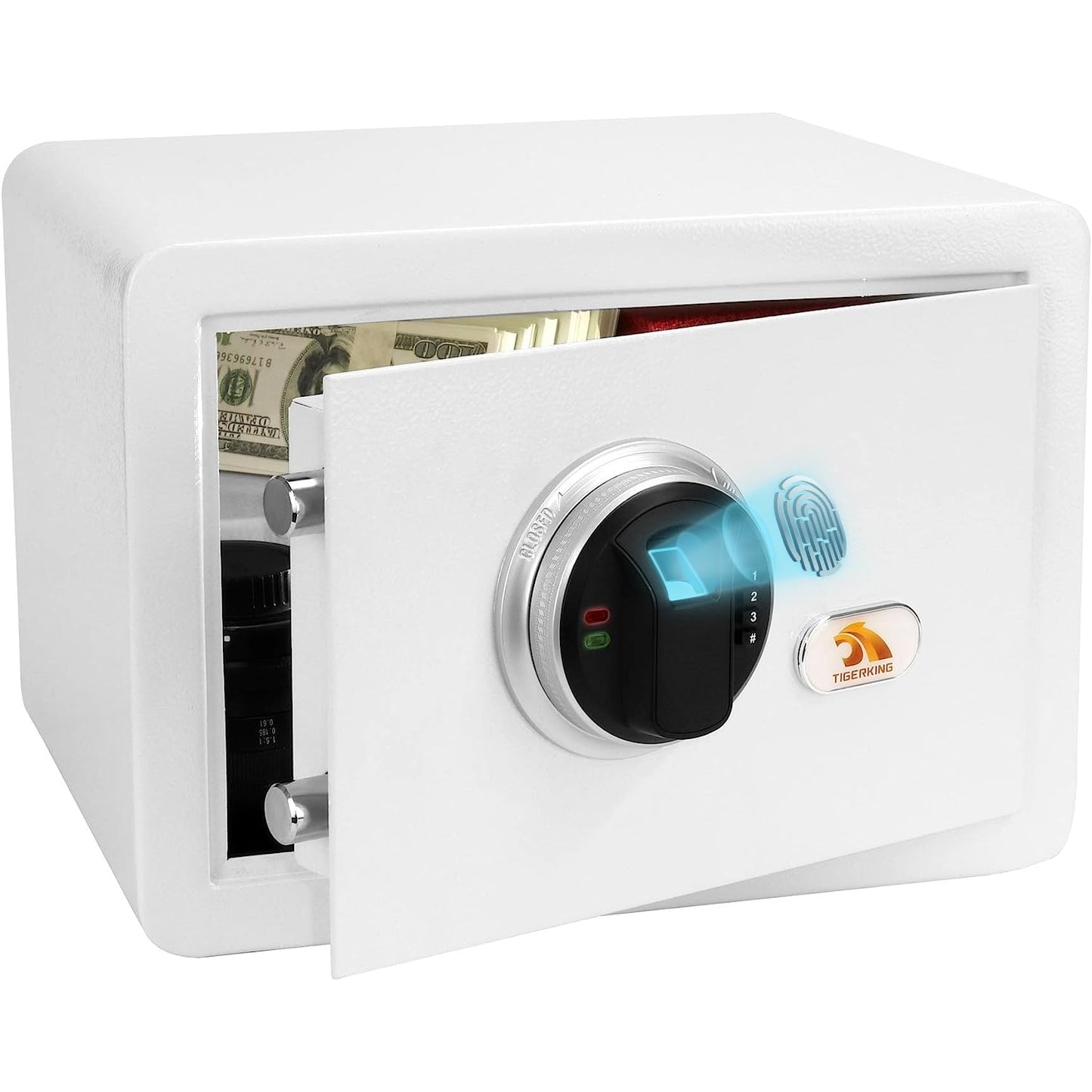 TIGERKING 20 lb Biometric Fingerprint Home Safe, 1.2 Cubic Feet Digital Security Safe Lock Box, Quick-Access Small Safes for Cash, Jewelry, Document, White