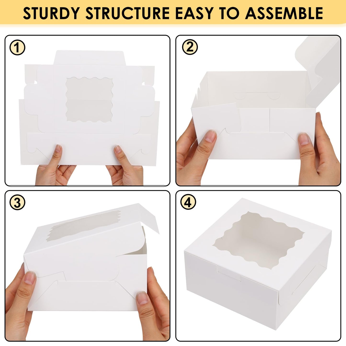 Moretoes 30pcs Cookie Boxes, 6x6x3 Inches Bakery Box with Window, White Treat Containers for Small Pie, Chocolate Covered Strawberries, Cupcake and Pastry